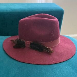 Elegant Burgundy Fedora with Feather Accent